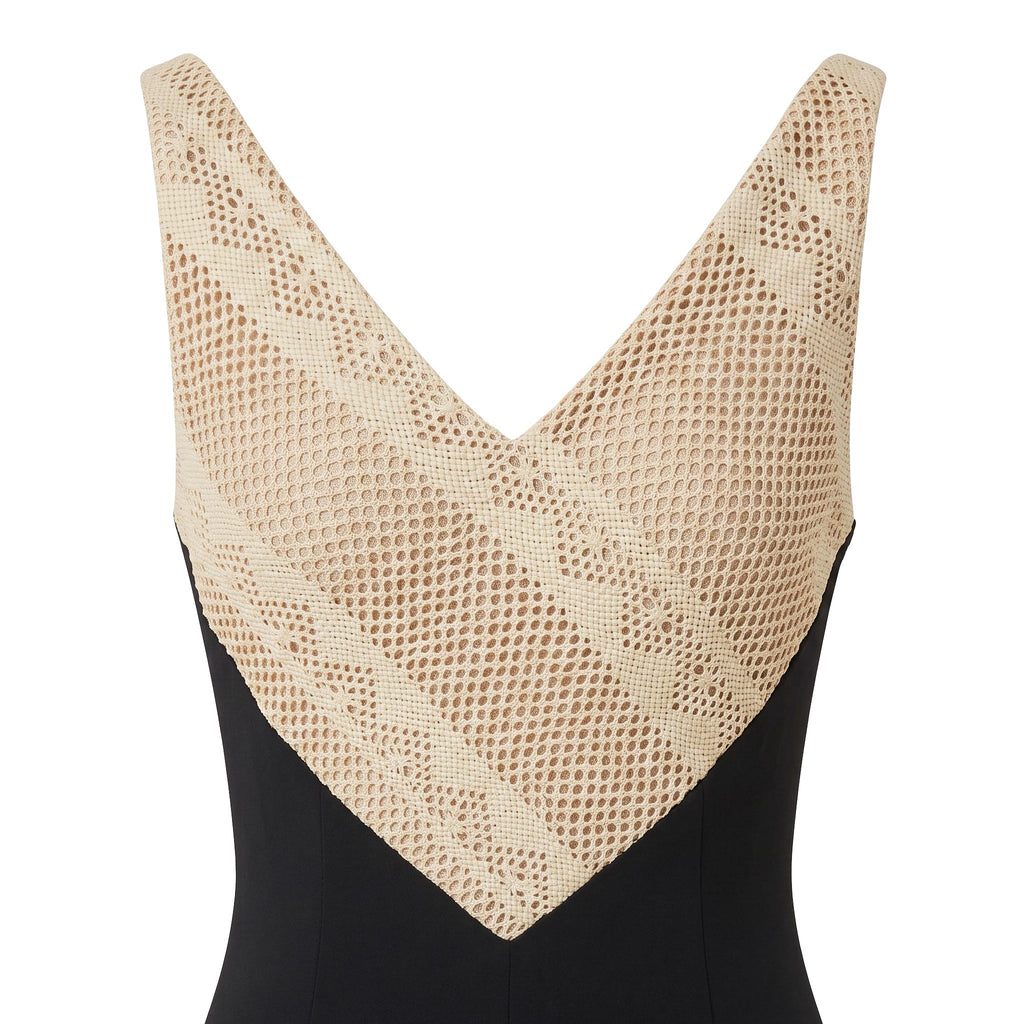 Evening Gown — Black Open-Back Maxi, Sleeveless Crepe