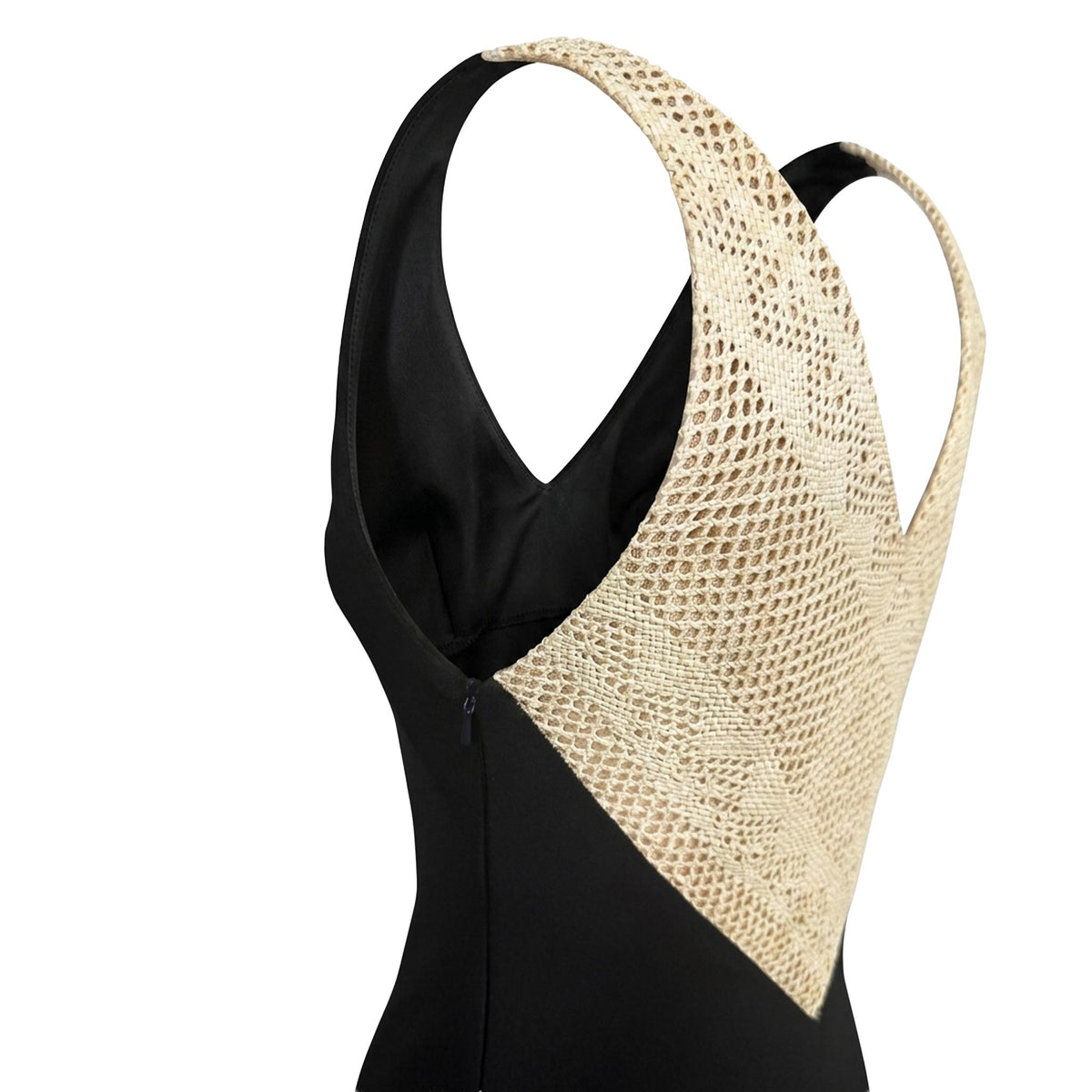 Evening Gown — Black Open-Back Maxi, Sleeveless Crepe