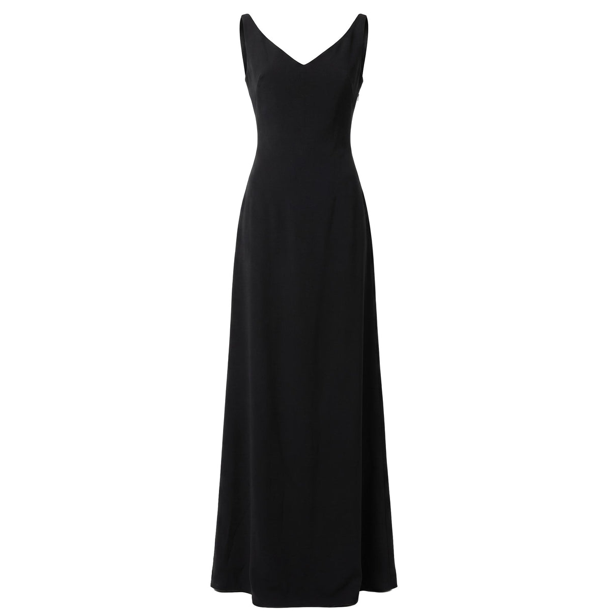 Evening Gown — Black Open-Back Maxi, Sleeveless Crepe