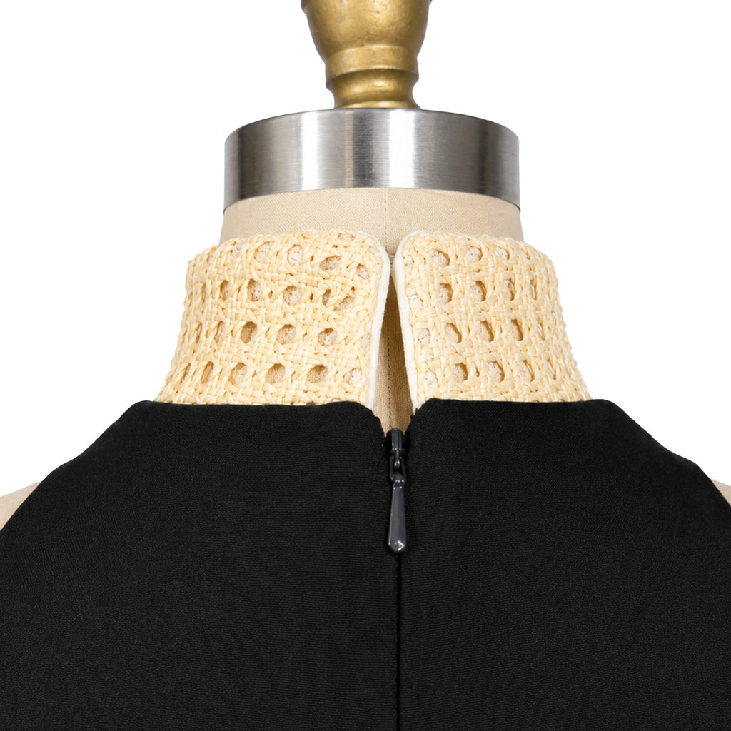 Mermaid Evening Gown — Black Halter with Woven Collar