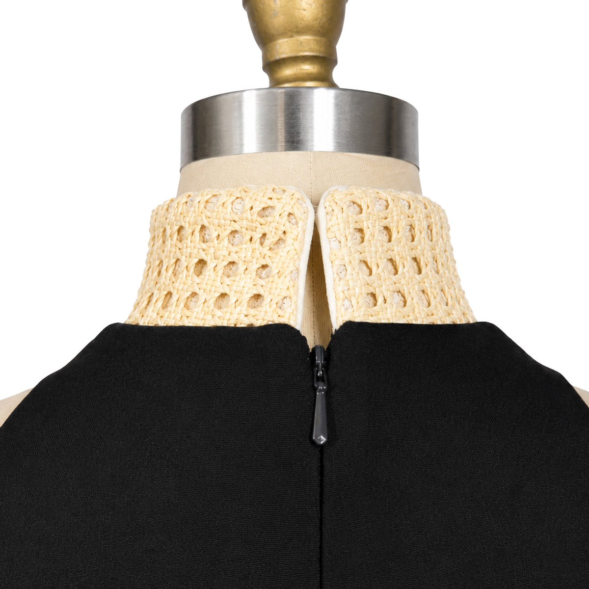 Mermaid Evening Gown — Black Halter with Woven Collar