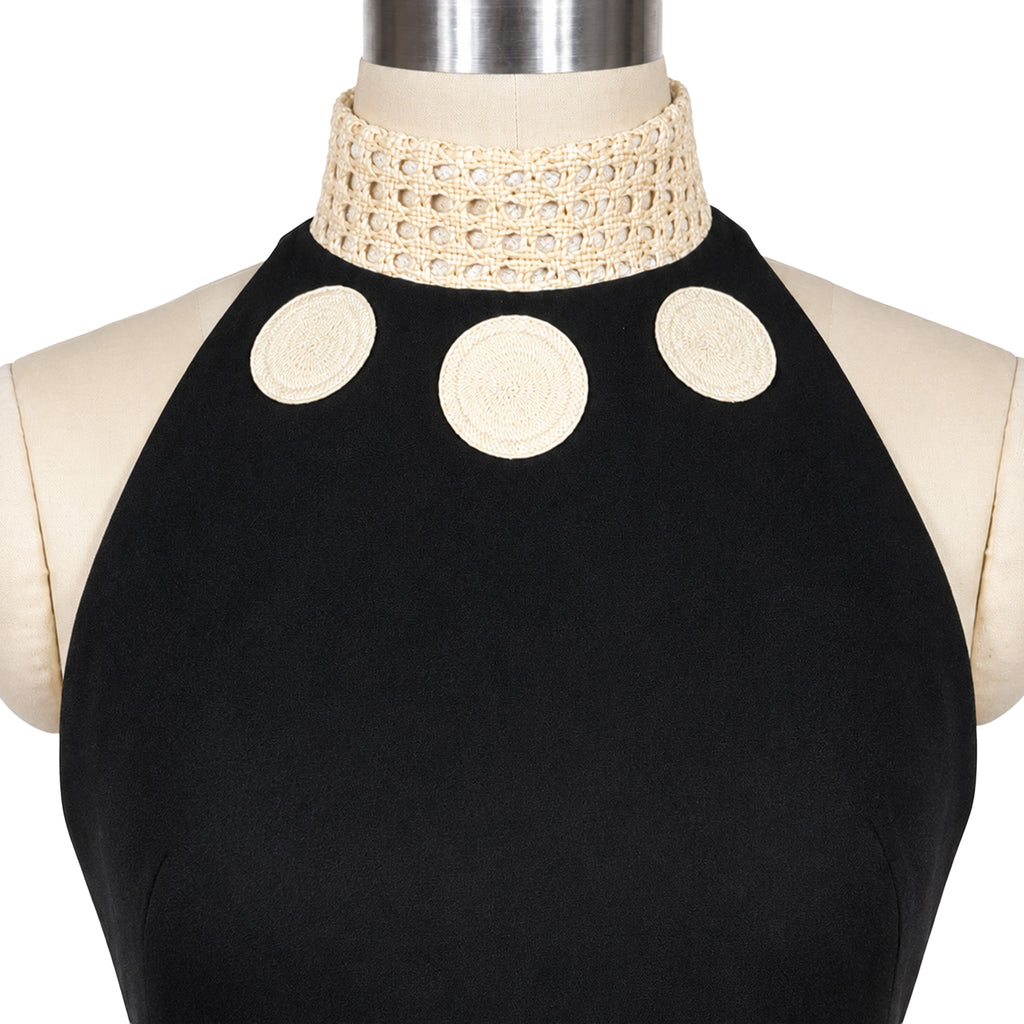 Mermaid Evening Gown — Black Halter with Woven Collar