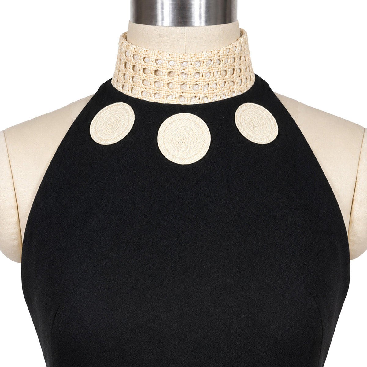 Mermaid Evening Gown — Black Halter with Woven Collar