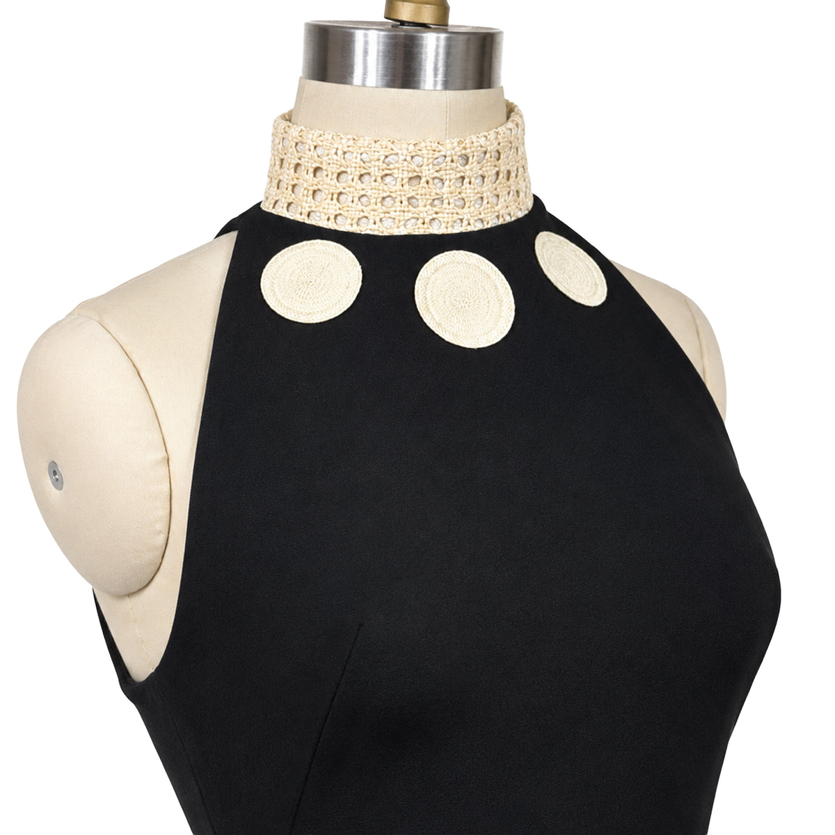 Mermaid Evening Gown — Black Halter with Woven Collar