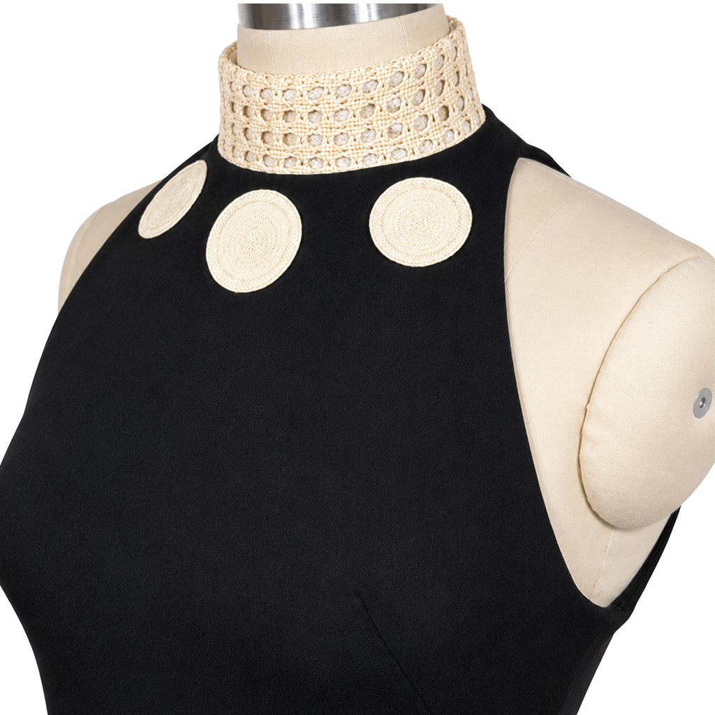 Mermaid Evening Gown — Black Halter with Woven Collar