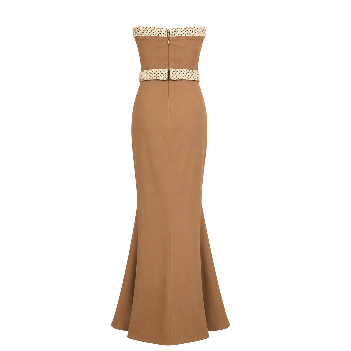 Mermaid Evening Gown — Brown Strapless Heavy Crepe