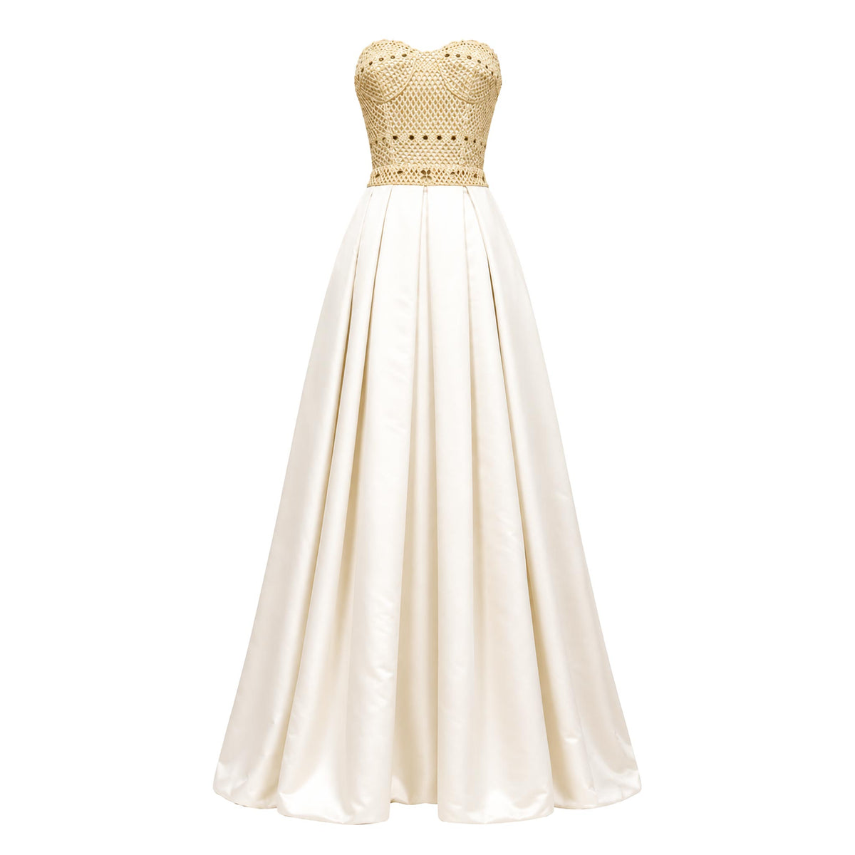 Ball Gown Wedding Dress — Ivory Strapless Satin, Beaded