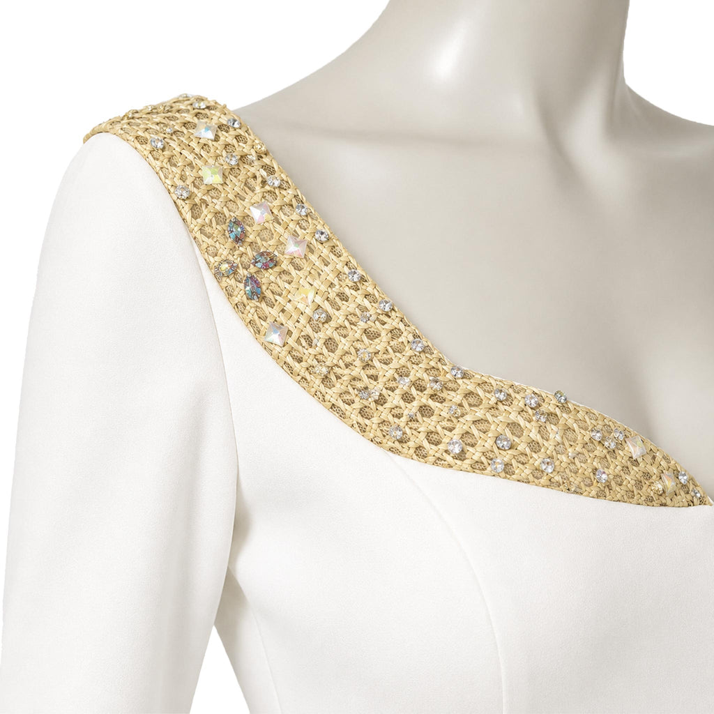 Mermaid Wedding Dress — Ivory One-Shoulder Crepe, Beaded