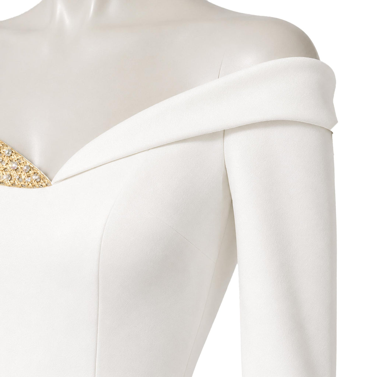 Mermaid Wedding Dress — Ivory One-Shoulder Crepe, Beaded