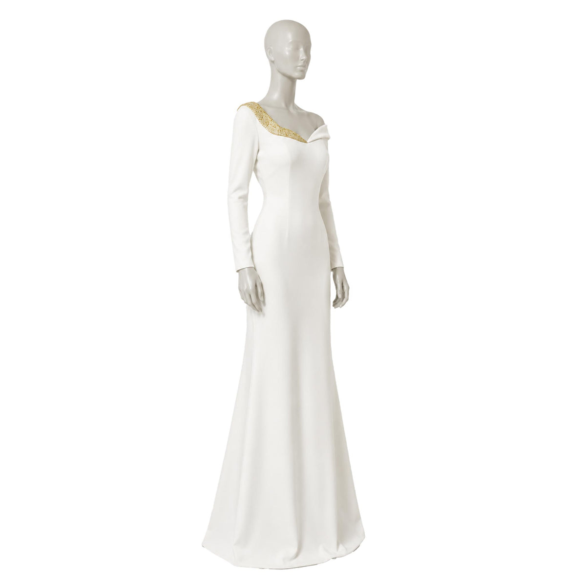 Mermaid Wedding Dress — Ivory One-Shoulder Crepe, Beaded