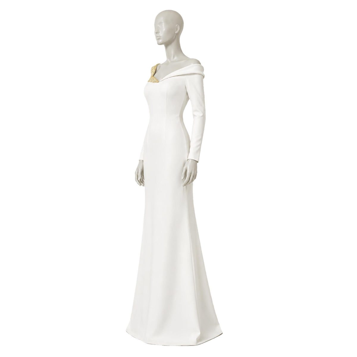 Mermaid Wedding Dress — Ivory One-Shoulder Crepe, Beaded