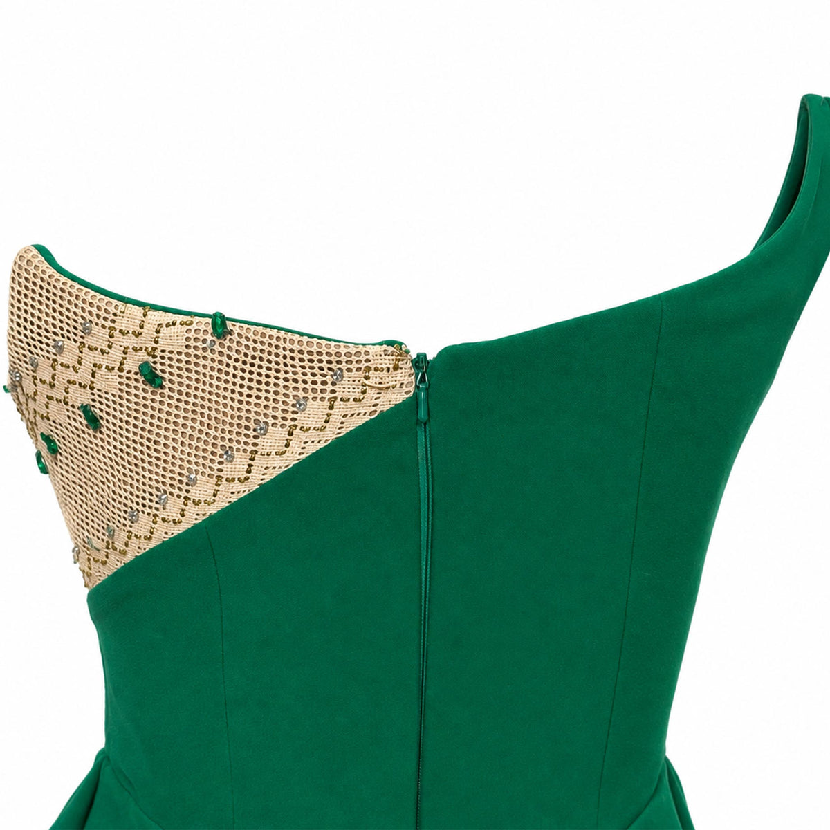 Cocktail Dress — Emerald Green Off-Shoulder Draped Mini
