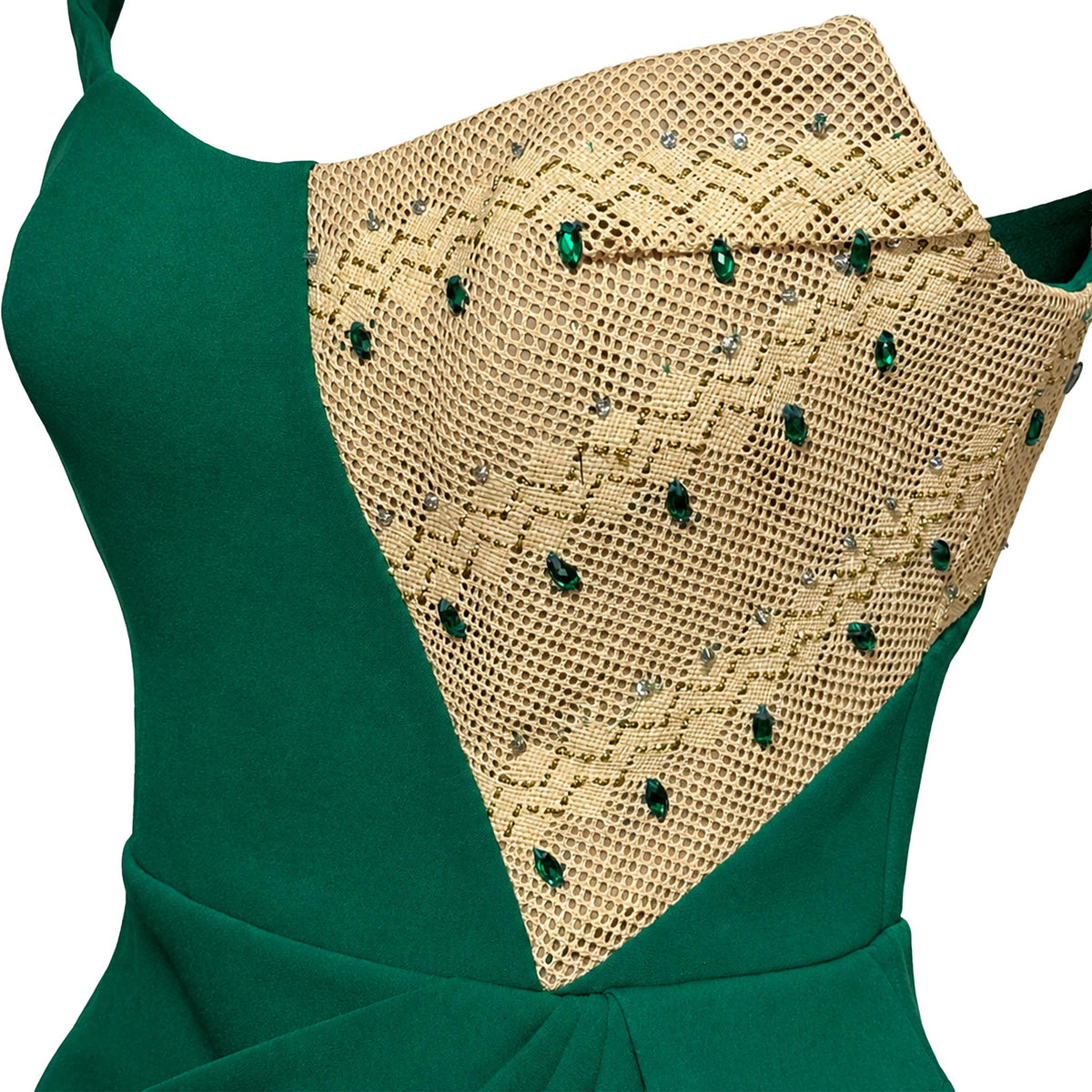 Cocktail Dress — Emerald Green Off-Shoulder Draped Mini