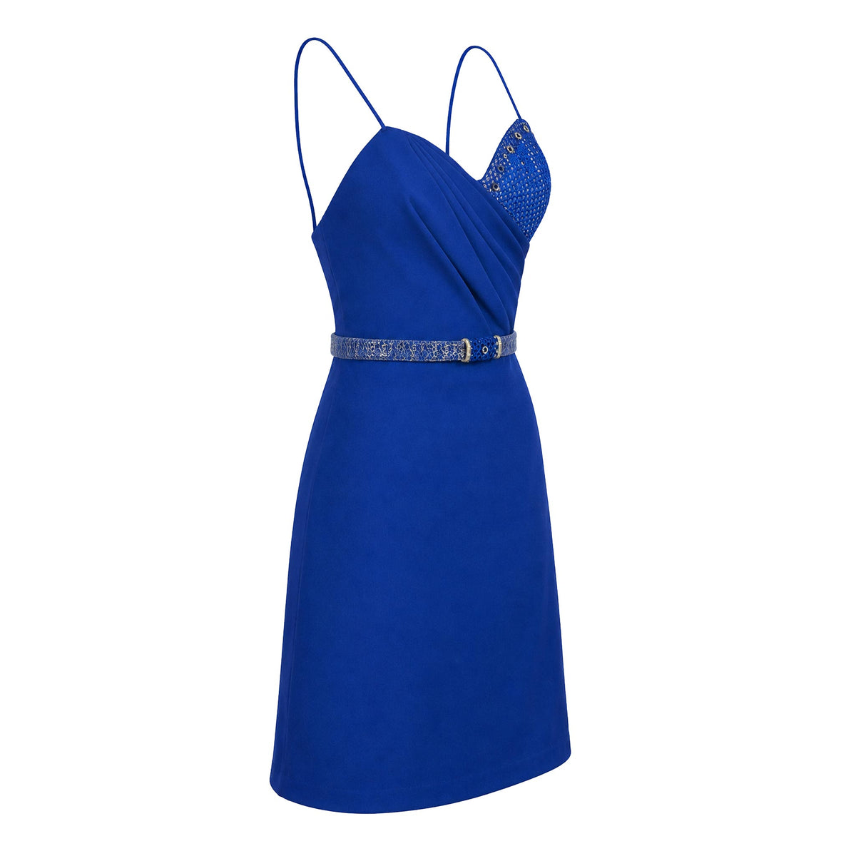 Cocktail Dress — Royal Blue Strapless Draped Mini, Beaded