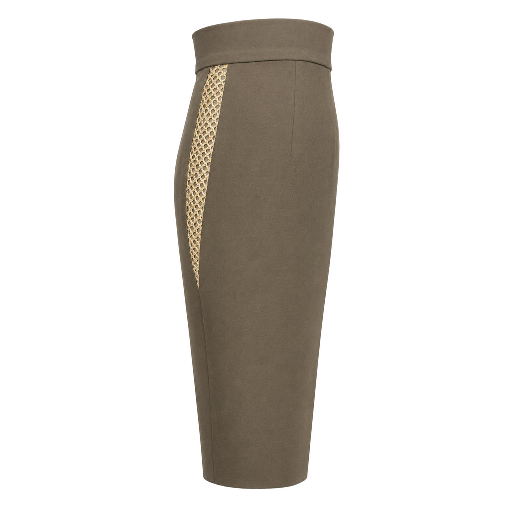 Two-Piece Suit — Olive Green Tailored Jacket and Pencil Skirt