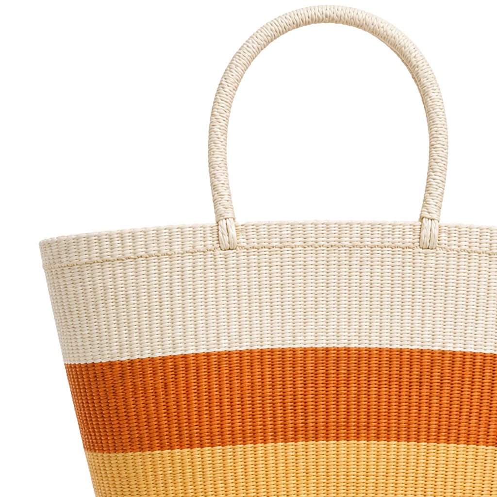 Handwoven Straw Tote Bag — Orange and Natural Stripe
