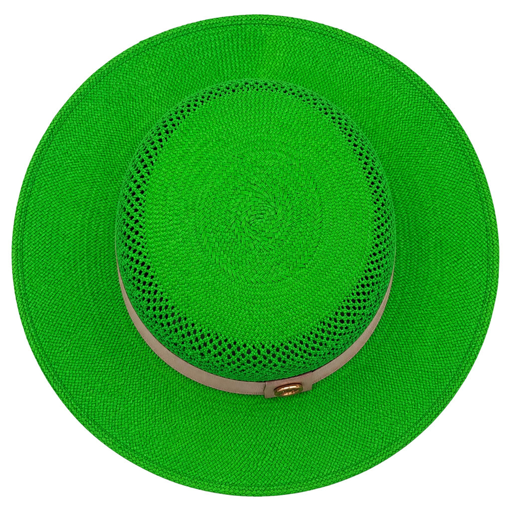 Panama Hat — Green Wide Brim, Open Calado Weave