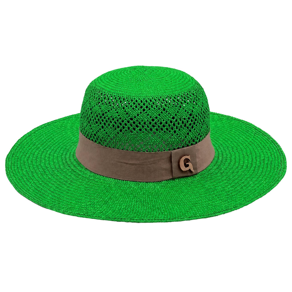 Panama Hat — Green Wide Brim, Open Calado Weave