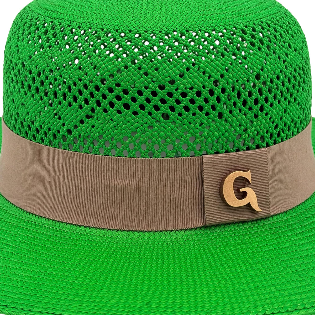 Panama Hat — Green Wide Brim, Open Calado Weave