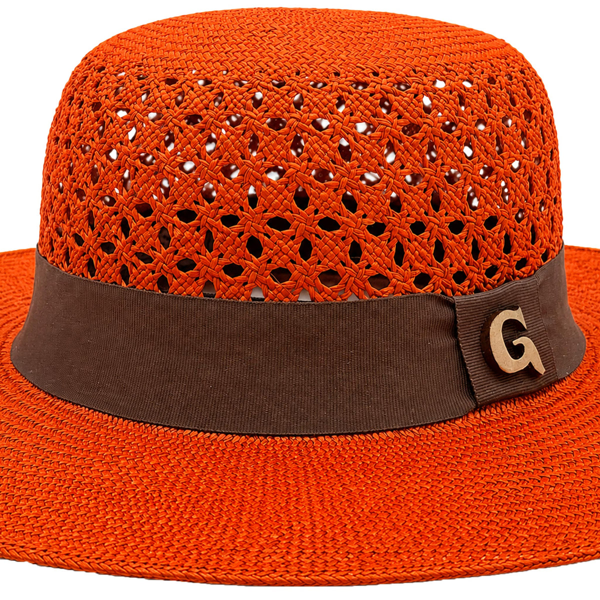 Panama Hat — Orange Wide Brim, Open Calado Weave