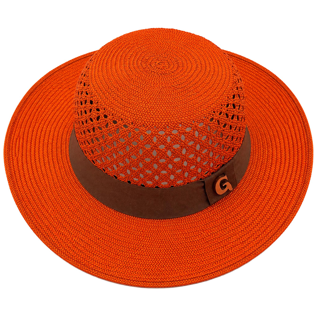 Panama Hat — Orange Wide Brim, Open Calado Weave