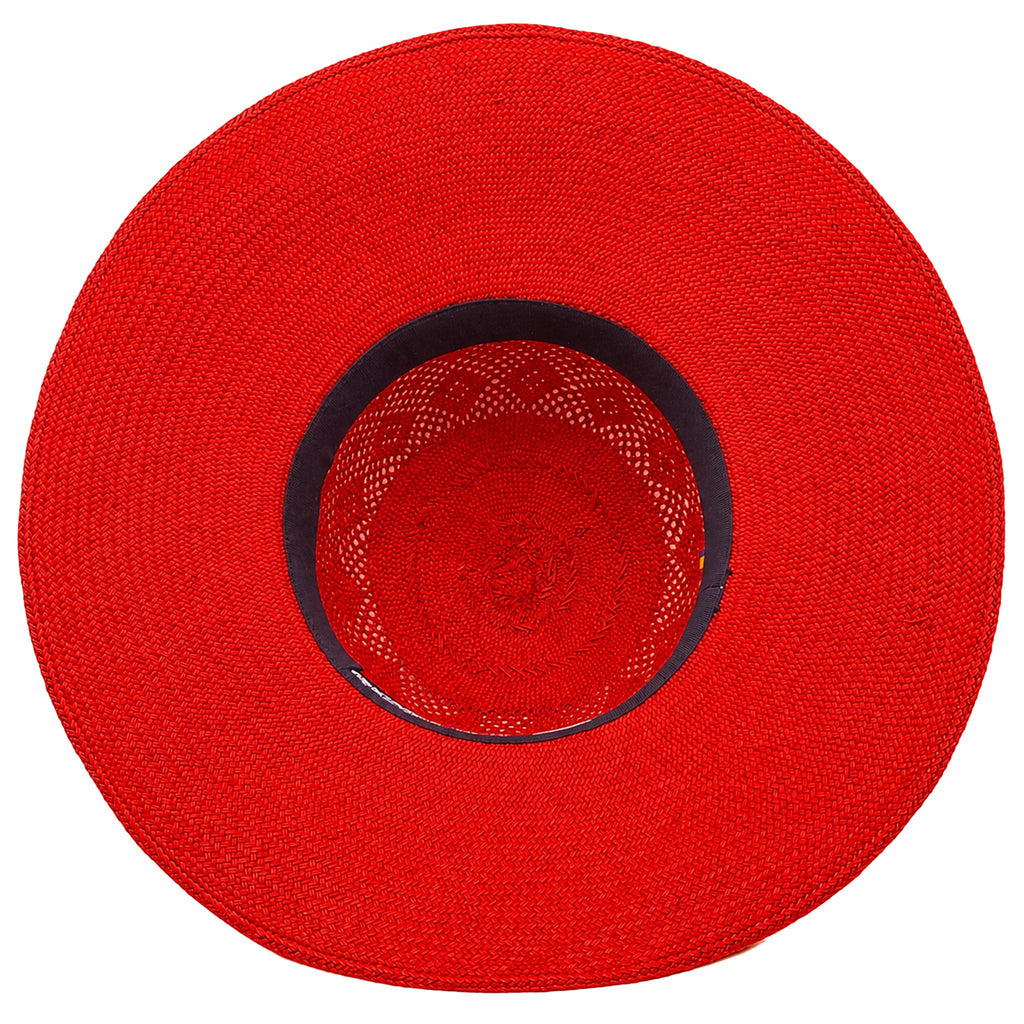 Panama Hat — Red Wide Brim, Open Calado Weave