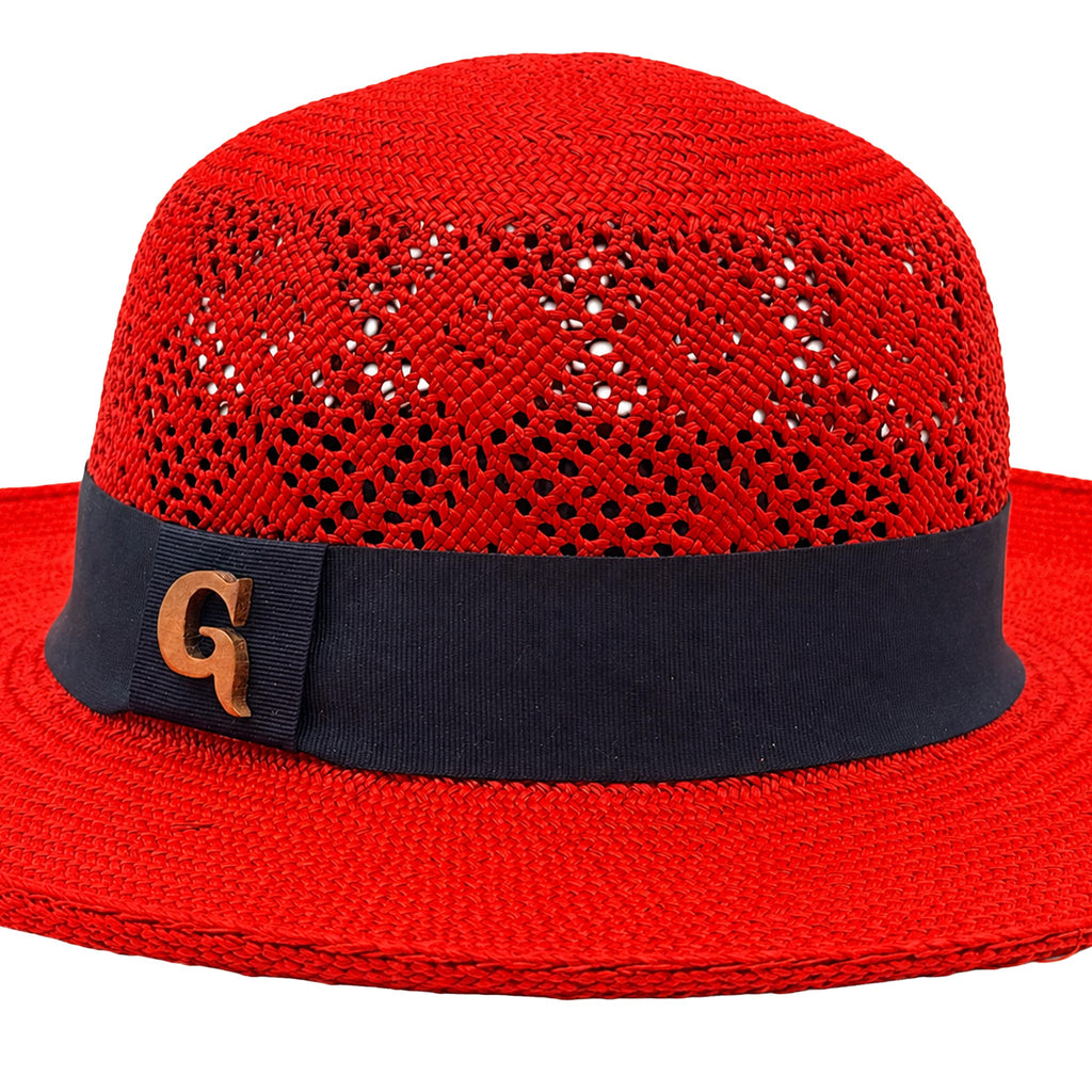 Panama Hat — Red Wide Brim, Open Calado Weave