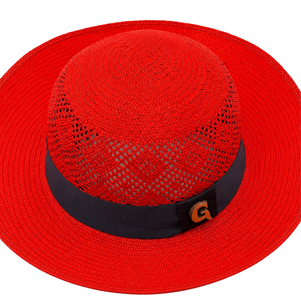 Panama Hat — Red Wide Brim, Open Calado Weave