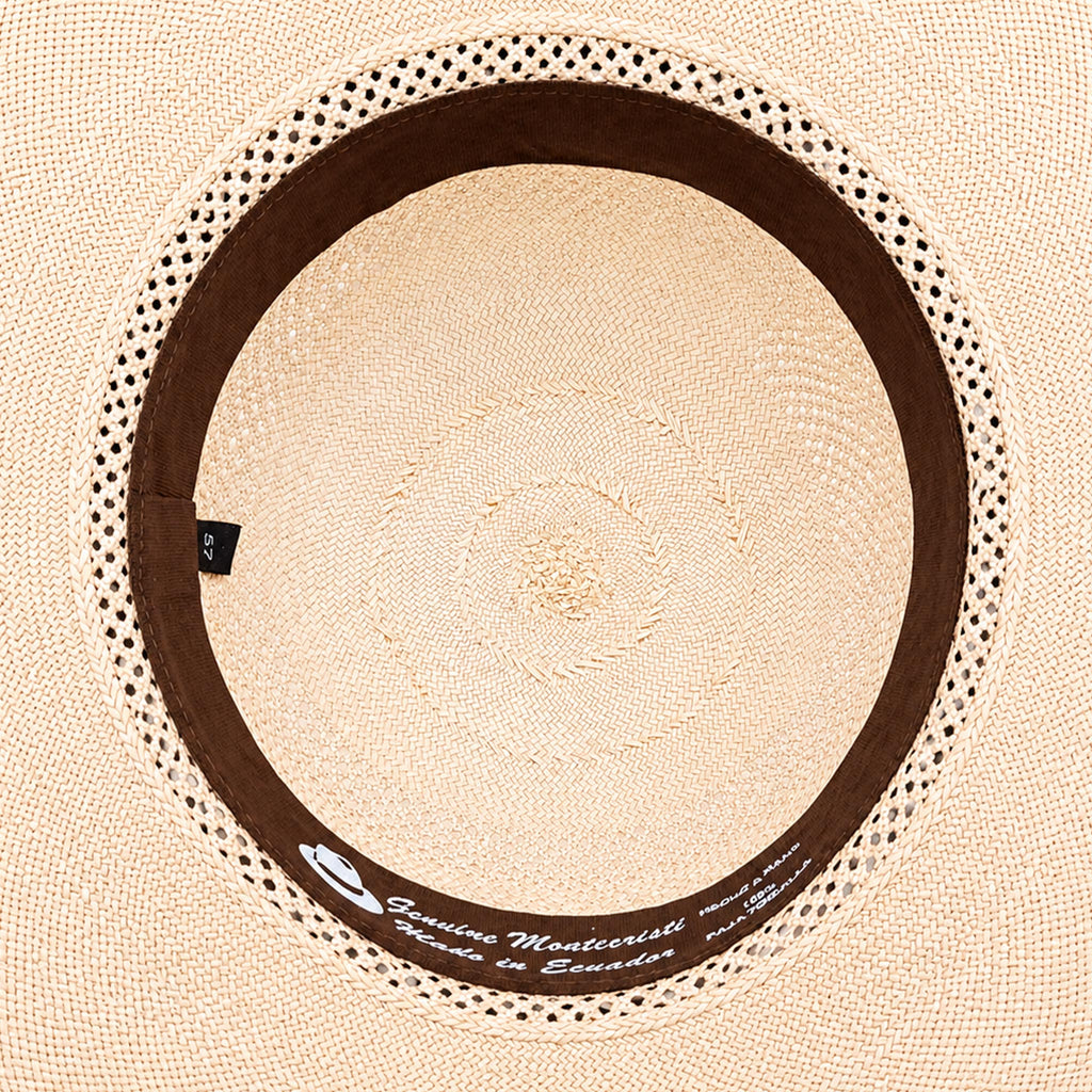 Panama Hat — Natural Open Calado Weave, Navy Band