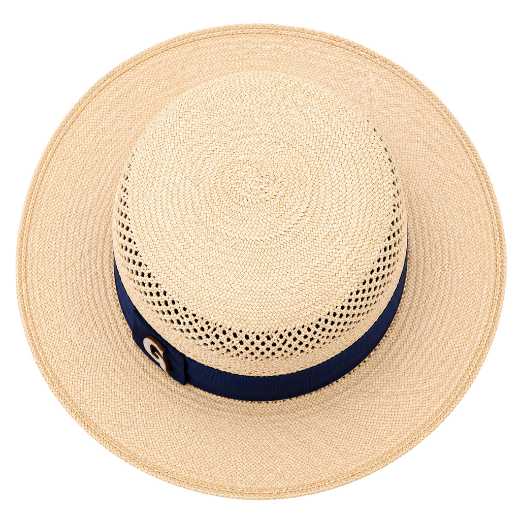 Panama Hat — Natural Open Calado Weave, Navy Band