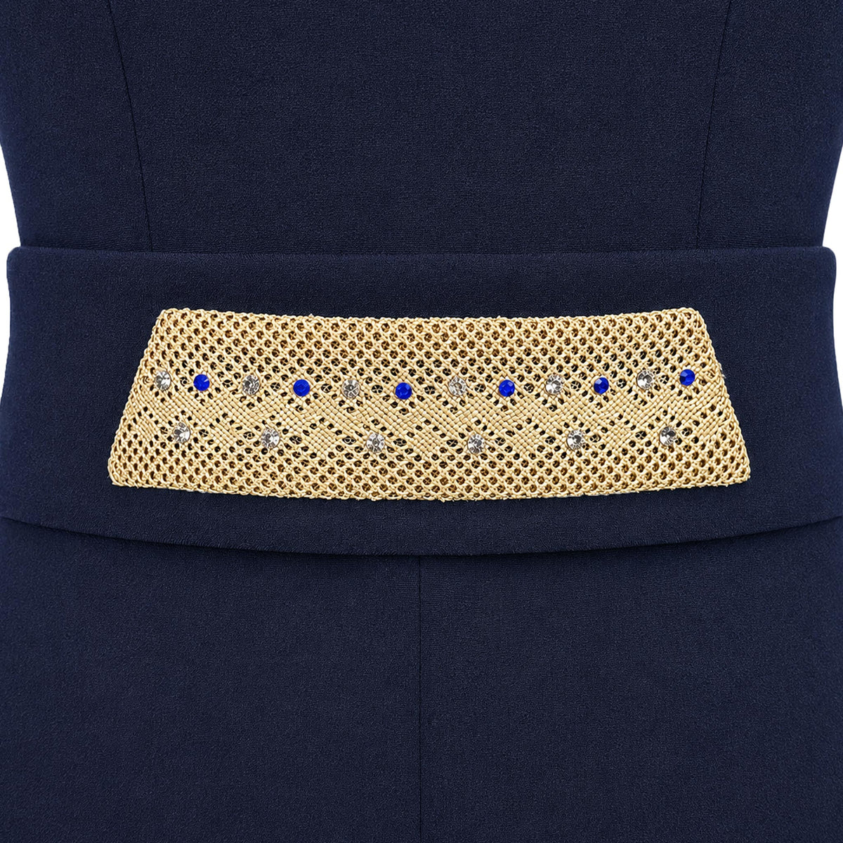 Jumpsuit — Navy Off-Shoulder Wide-Leg Crepe, Beaded