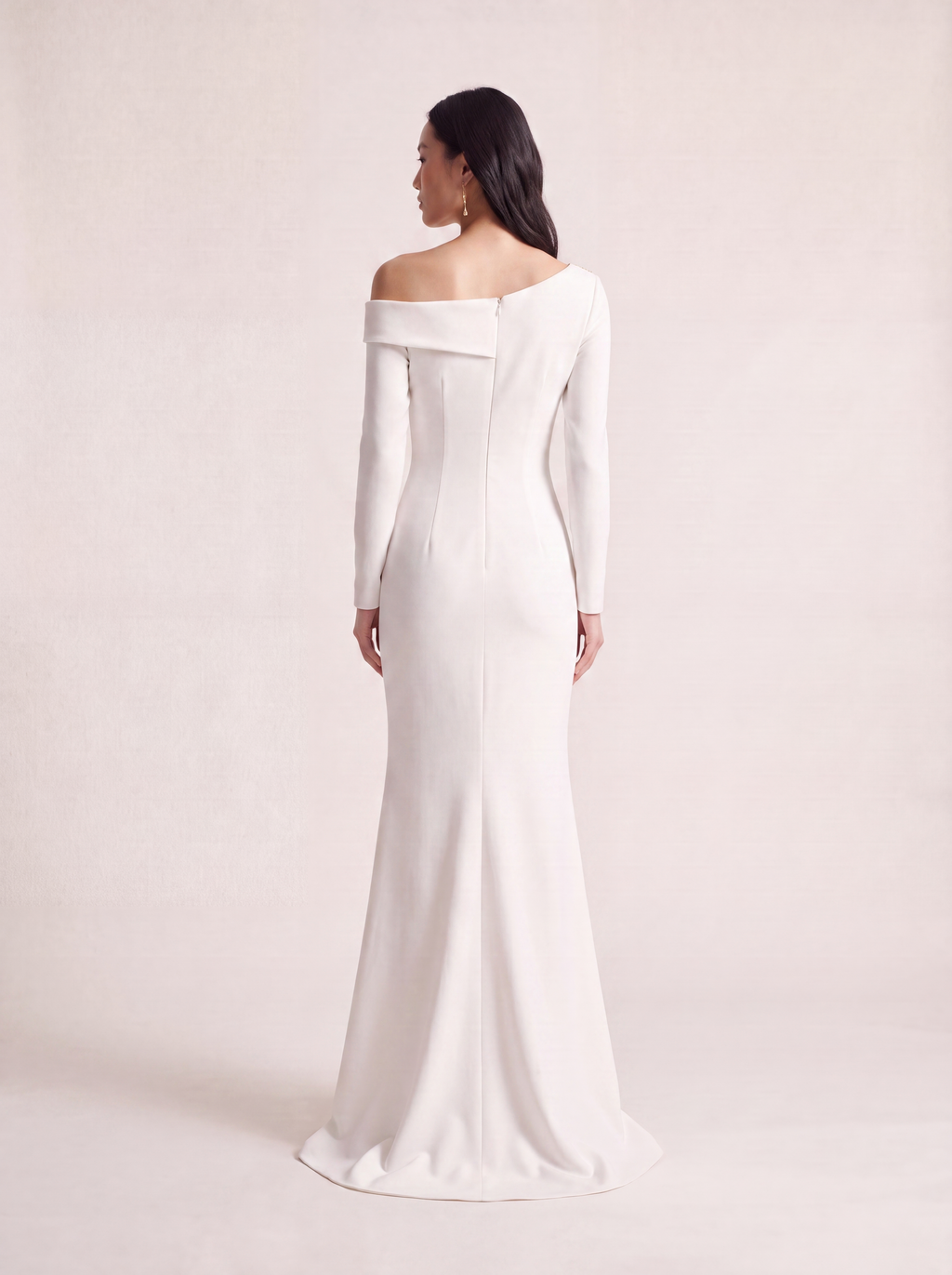 Mermaid Wedding Dress — Ivory One-Shoulder Crepe, Beaded