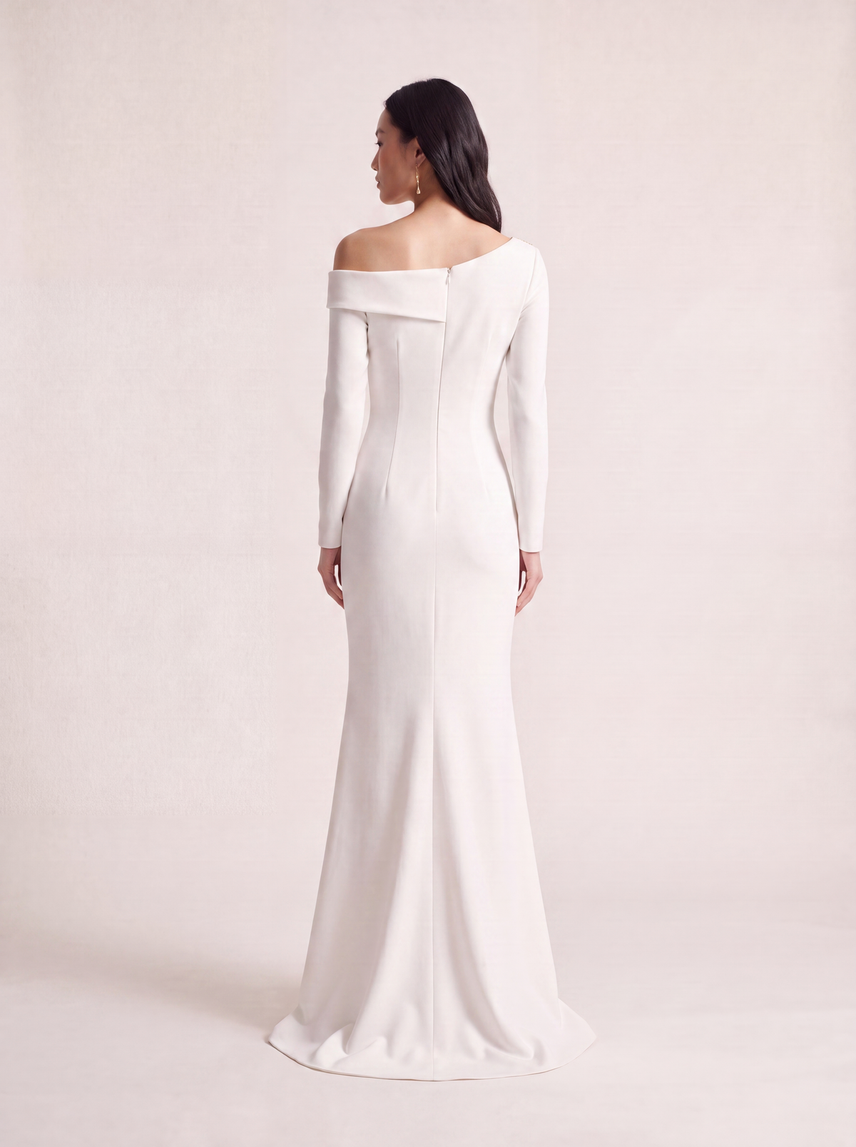 Mermaid Wedding Dress — Ivory One-Shoulder Crepe, Beaded