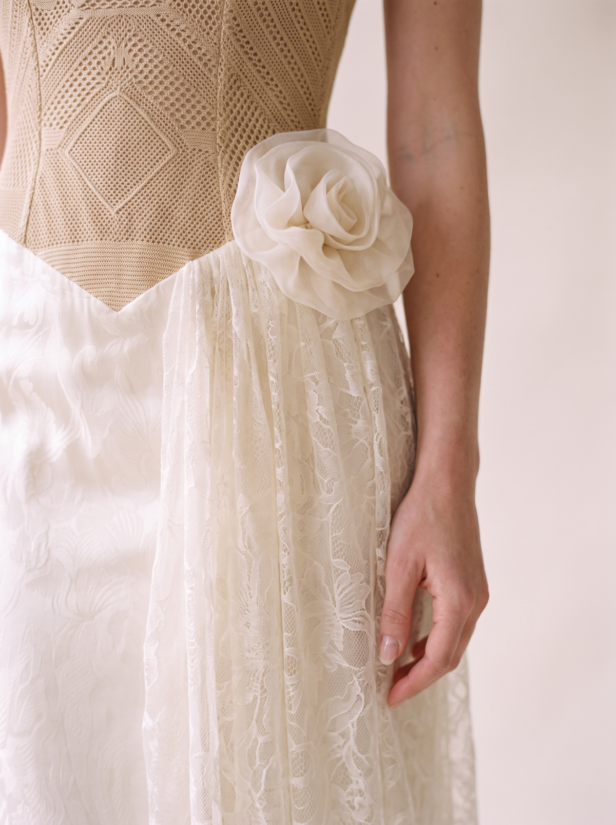 Mermaid Wedding Dress — Ivory Strapless Woven Corset with Lace Train