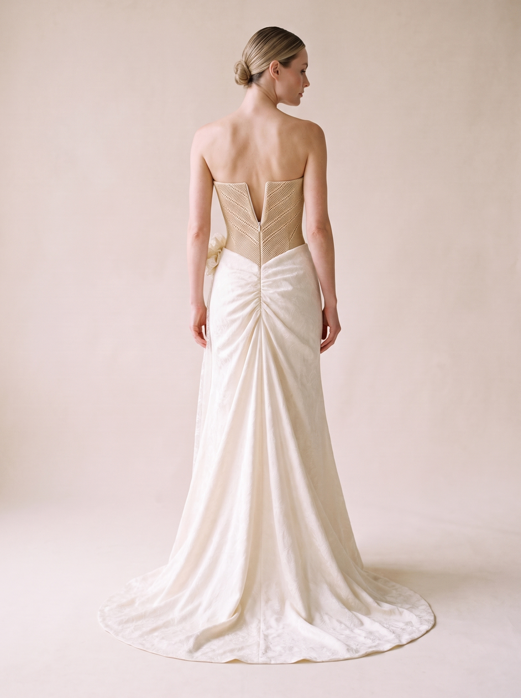 Mermaid Wedding Dress — Ivory Strapless Woven Corset with Lace Train