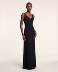 Evening Gown — Black Open-Back Maxi, Sleeveless Crepe