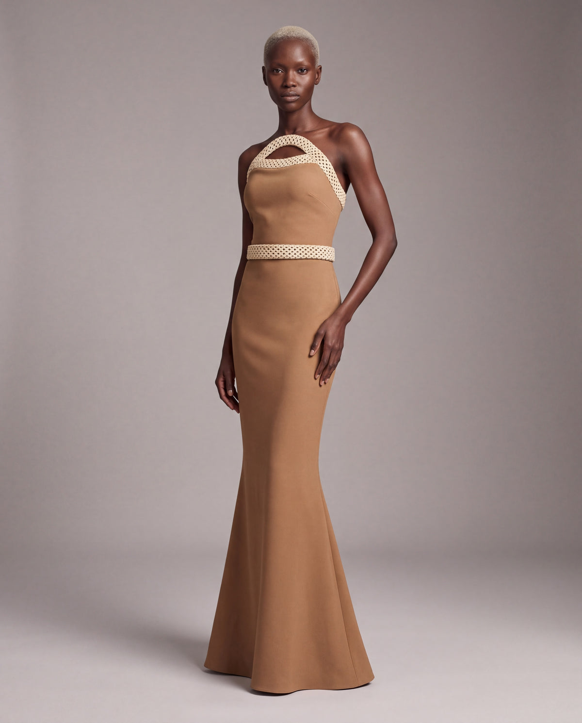 Mermaid Evening Gown — Brown Strapless Heavy Crepe