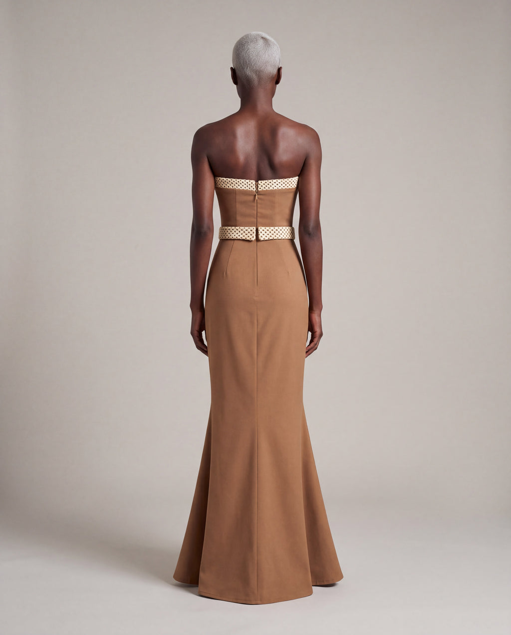 Mermaid Evening Gown — Brown Strapless Heavy Crepe