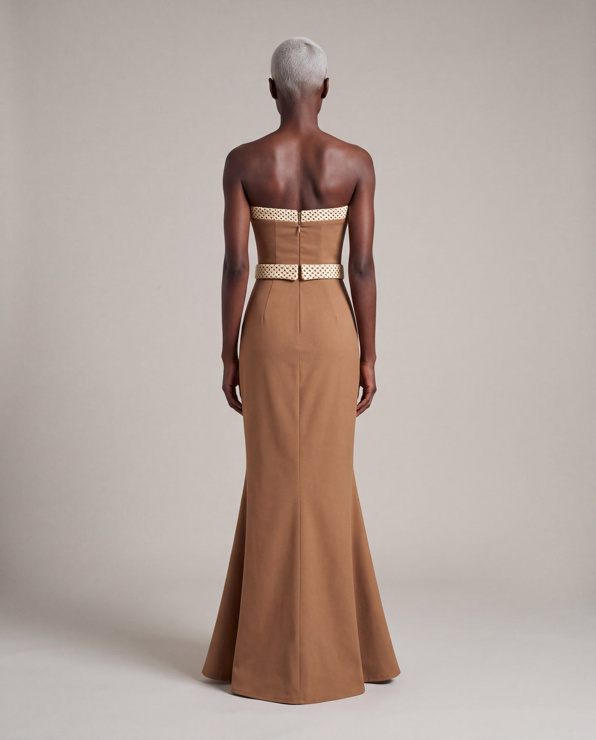 Mermaid Evening Gown — Brown Strapless Heavy Crepe
