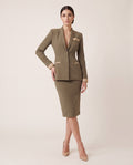 Two-Piece Suit — Olive Green Tailored Jacket and Pencil Skirt