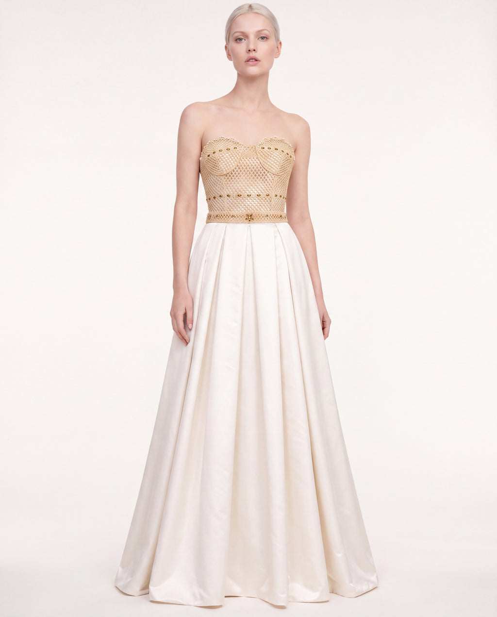 Ball Gown Wedding Dress — Ivory Strapless Satin, Beaded
