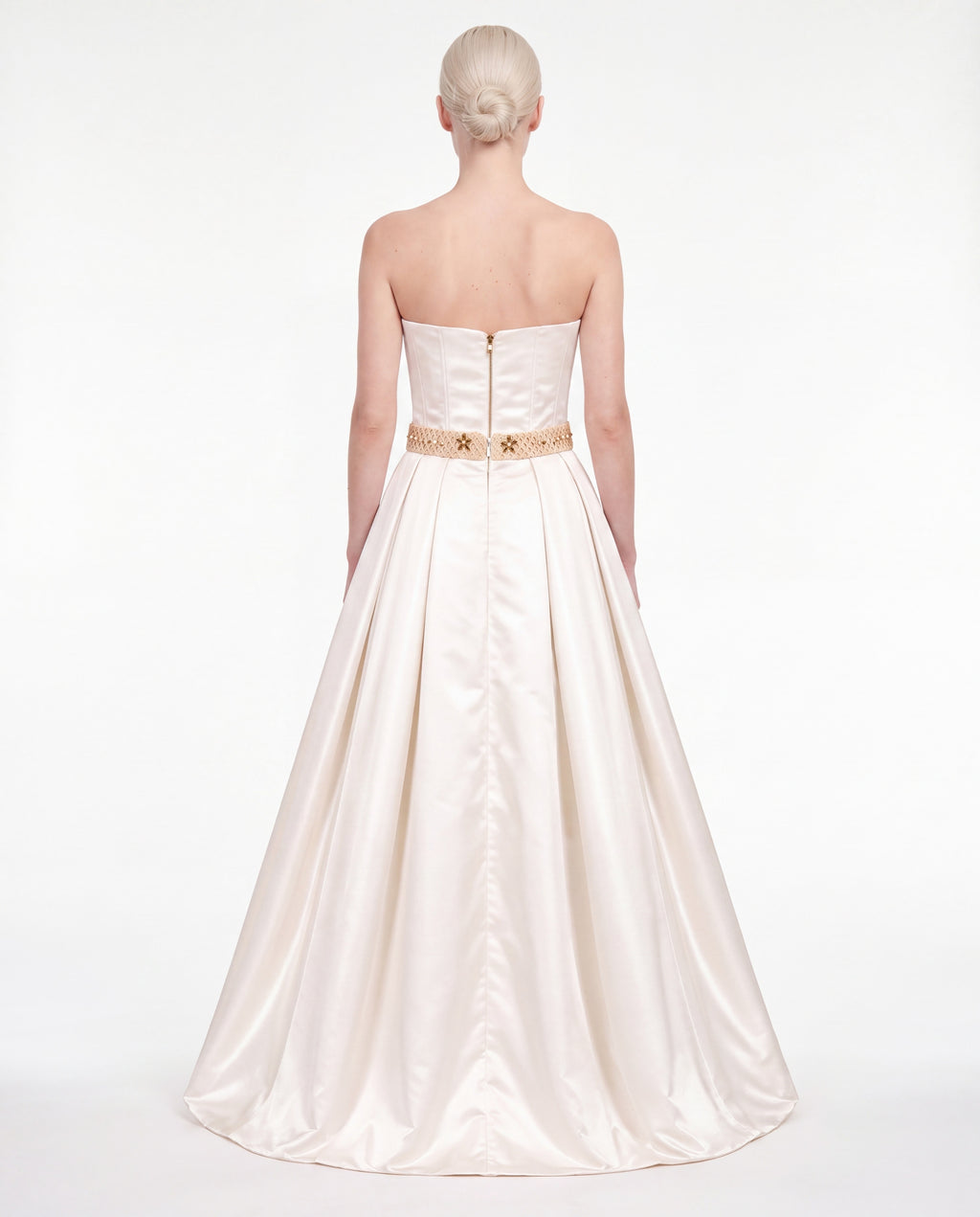 Ball Gown Wedding Dress — Ivory Strapless Satin, Beaded