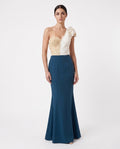 Mermaid Evening Gown — Teal One-Shoulder with Beaded Corset