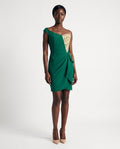 Cocktail Dress — Emerald Green Off-Shoulder Draped Mini