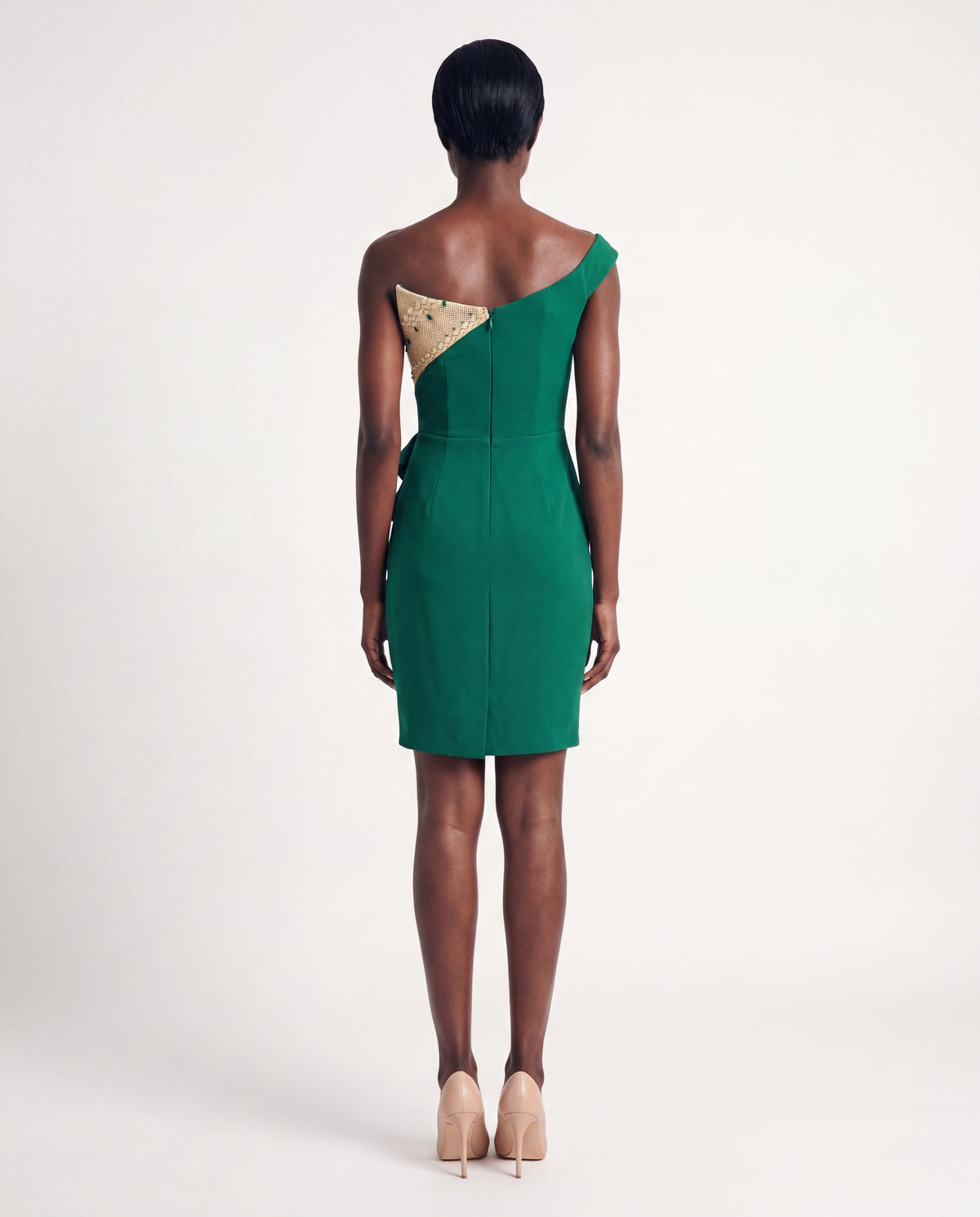 Cocktail Dress — Emerald Green Off-Shoulder Draped Mini