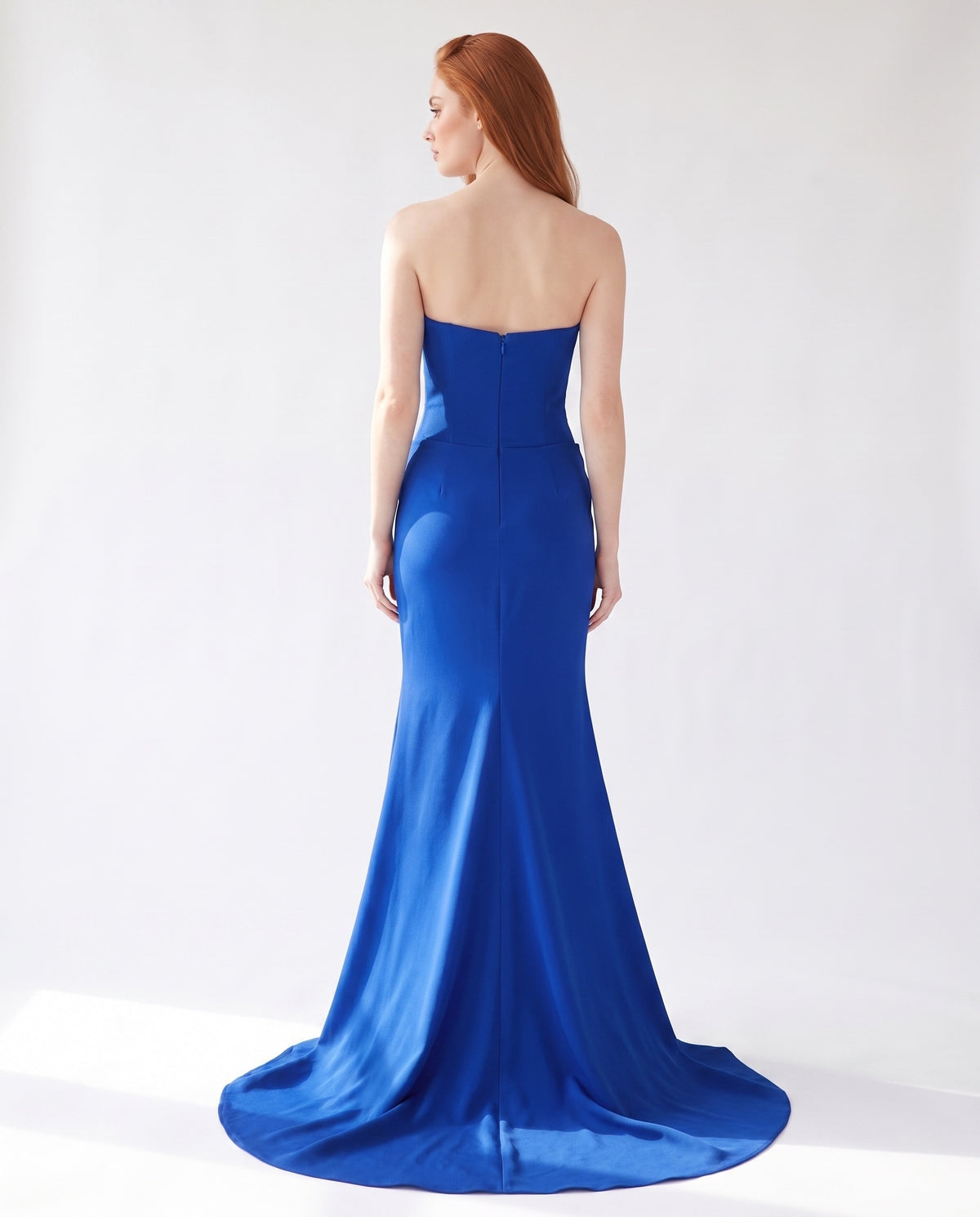 Mermaid Evening Gown — Royal Blue Strapless Corset with Train