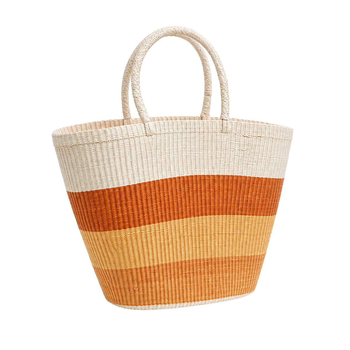 Handwoven Straw Tote Bag — Orange and Natural Stripe