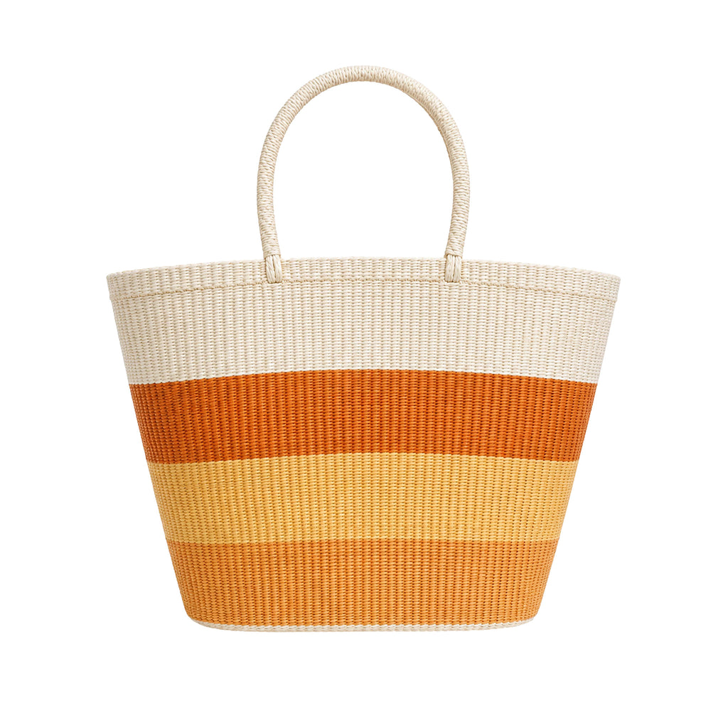 Handwoven Straw Tote Bag — Orange and Natural Stripe
