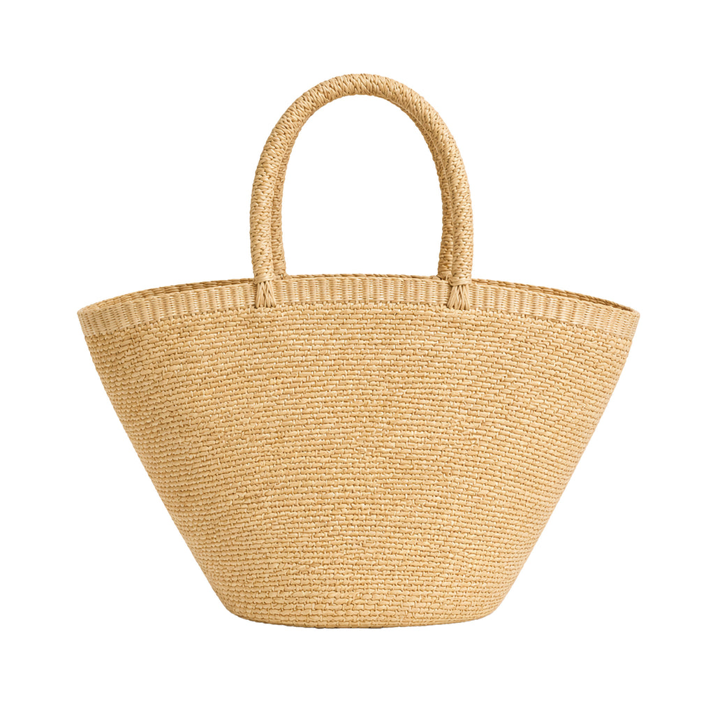 Handwoven Straw Tote Bag — Natural Fan Shape Basket Bag