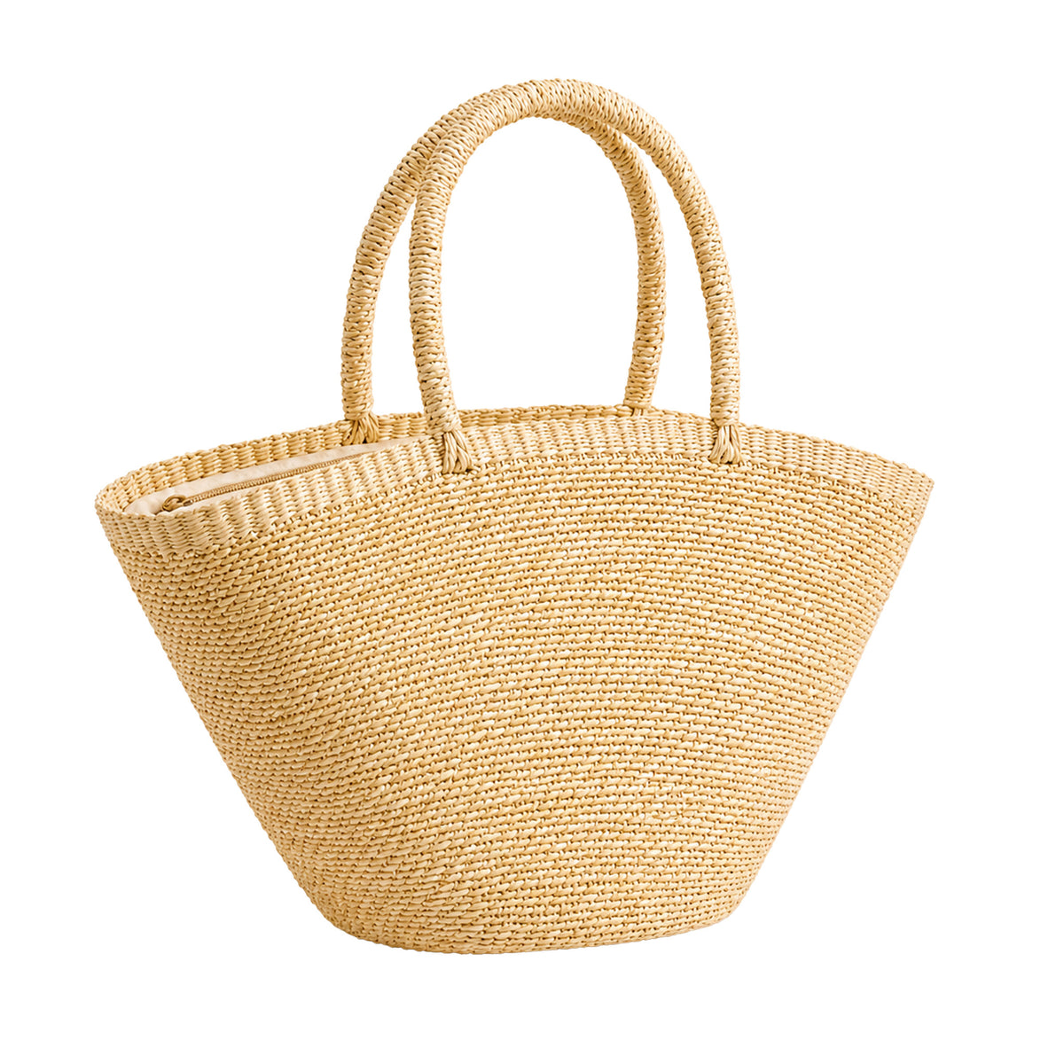Handwoven Straw Tote Bag — Natural Fan Shape Basket Bag